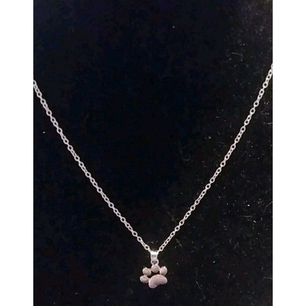 Silver Tone Paw Print Necklace –Dog, Cat Pendant